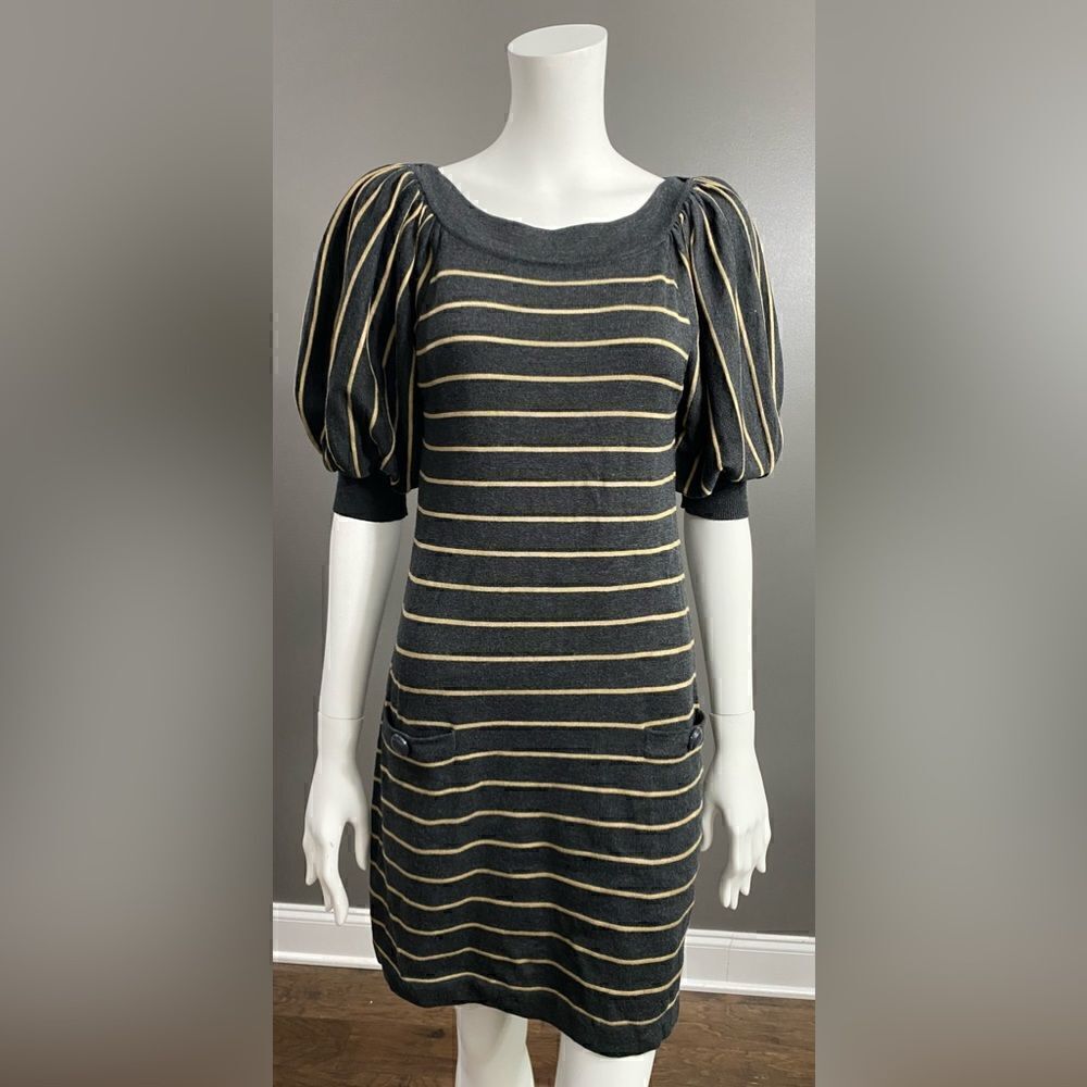 Coldwater Creek Women's Gray Striped Short Sleeve Knit Dress Size XS (4-6)